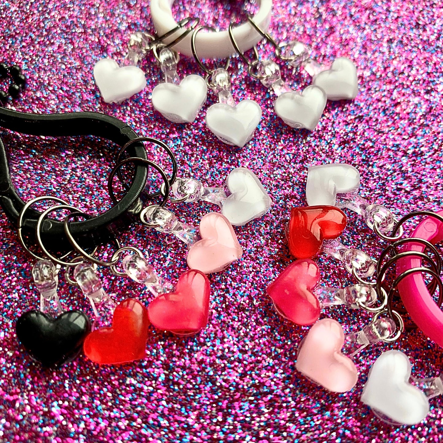 Marqueurs de mailles Coeurs noirs, roses et blancs