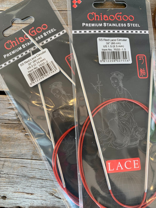 ChiaoGoo Red Lace 32" aiguilles circulaires fixes / Stainless Steel fixed circular
