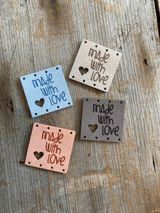 Étiquettes à projet - Made With Love & coeur CARRÉ 2,5cm